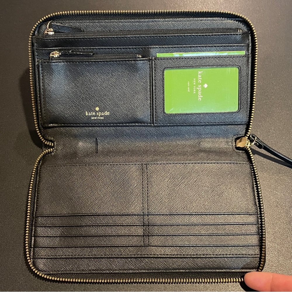 kate spade Black Zip Around Wallet with Gold Hardware